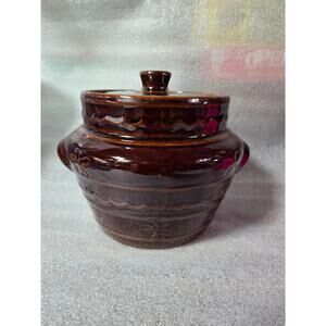 Vintage Marcrest Oven Proof Stoneware Bowl Bean Pot 9" Daisy Dot Pattern  w Lid